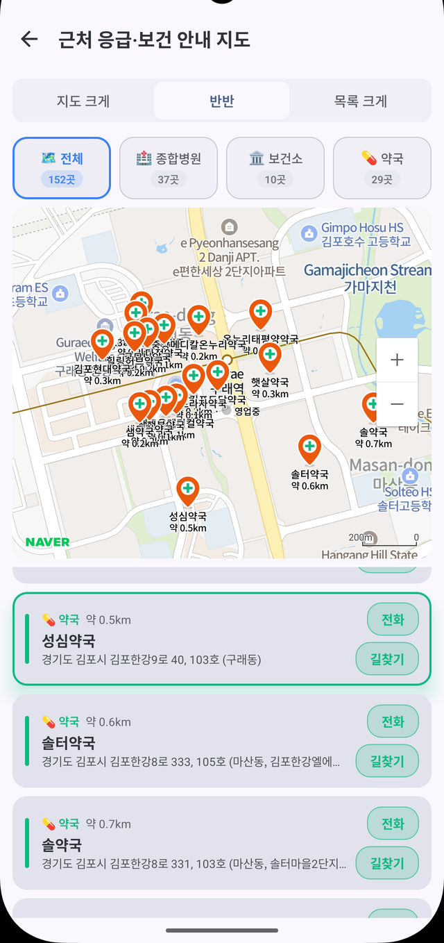 응급·보건 안내 지도 (네이버)