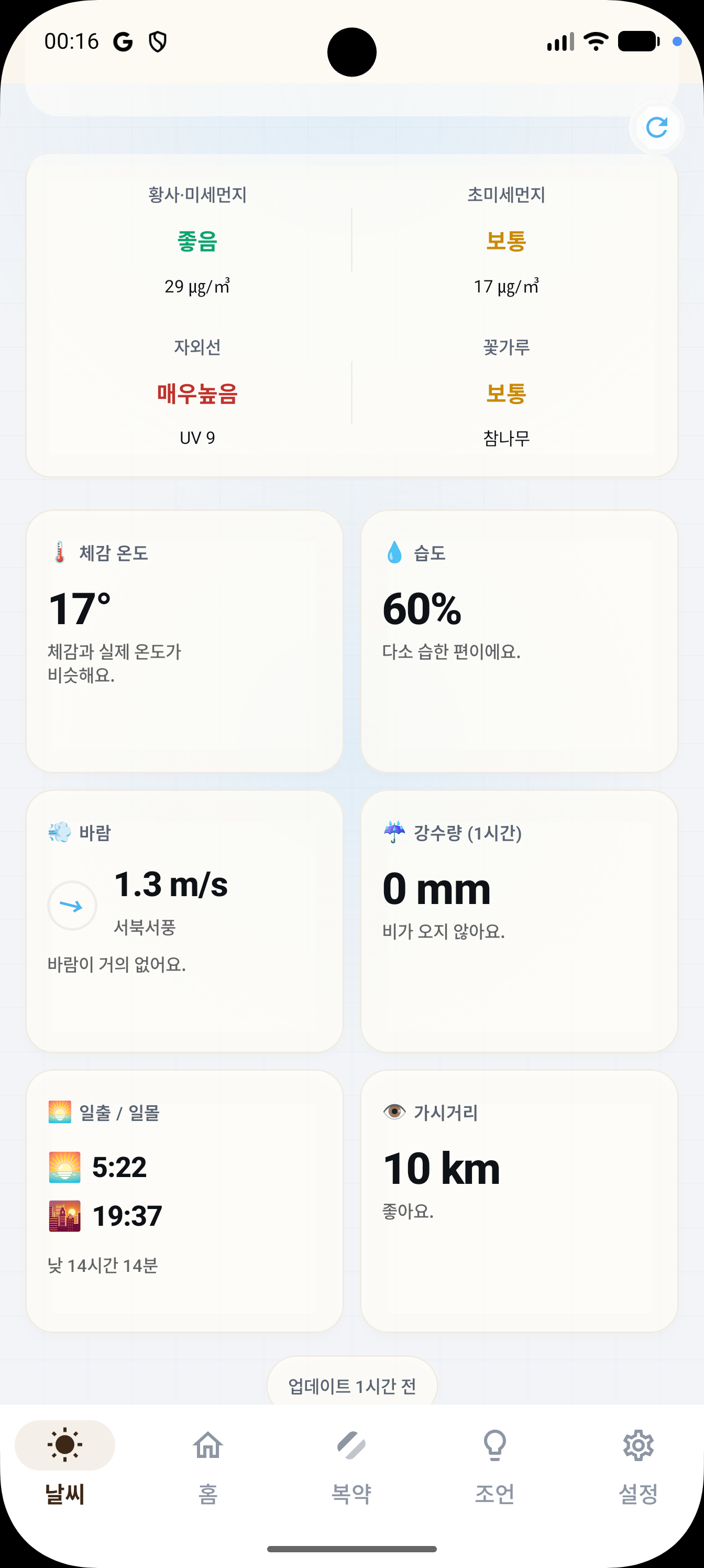 날씨 — 24시간 미세먼지 변화 그래프